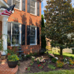 Front flower bed with hydrangeas, Russian sage and roses